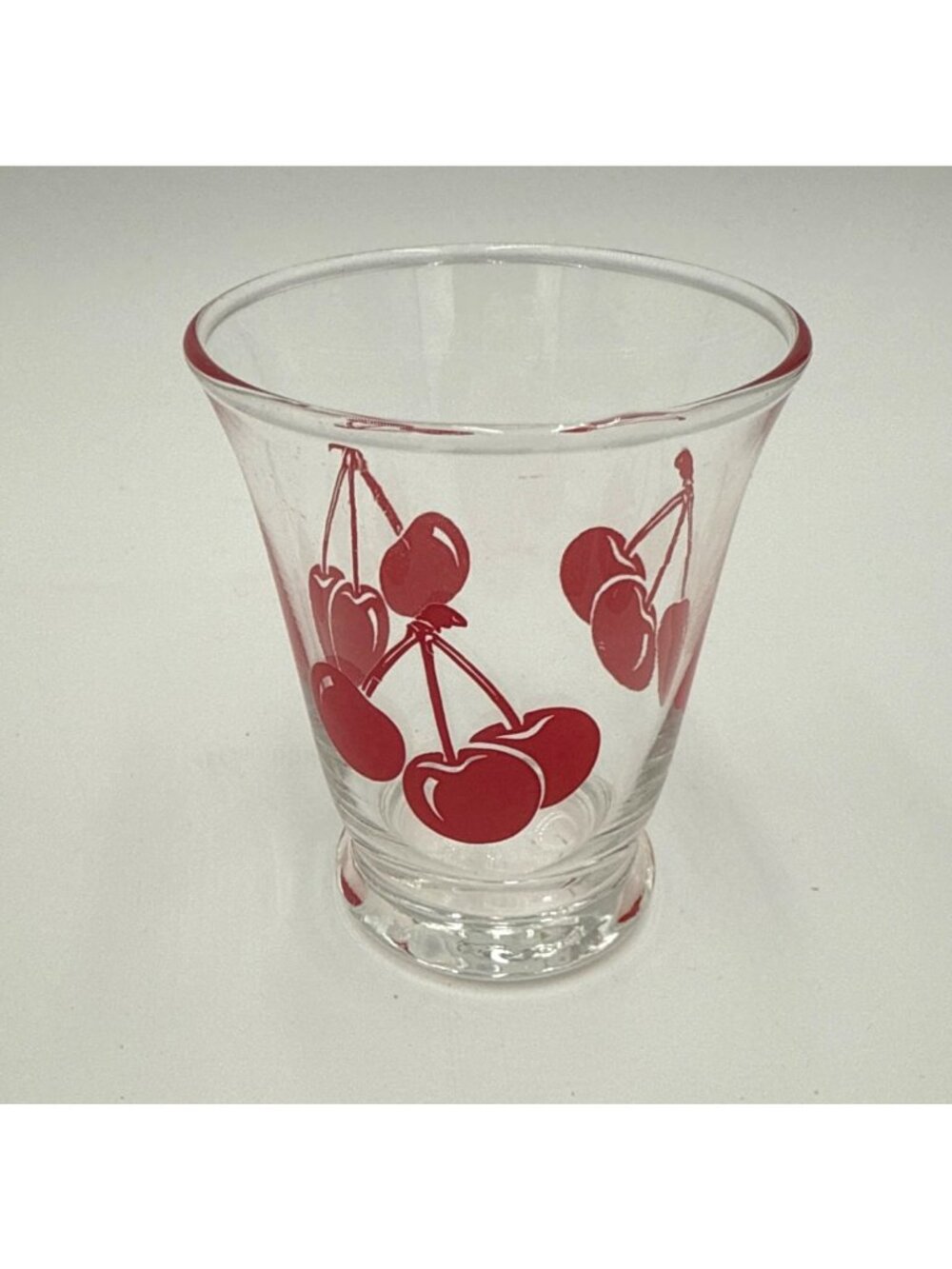 One Vintage MCM Red Cherries Small Shot Glass or Juice Clear Barware 3"
